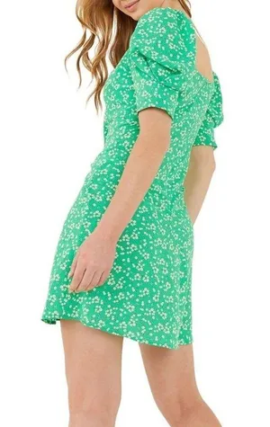QUIZ Puff sleeve Floral green dress sundress thumbnail 3