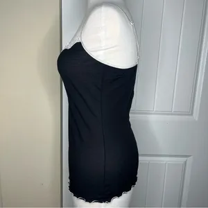 Black Lace Trim Cami Tank Top Womens Size XL Y2K Style Mesh Layering Whimsigoth thumbnail 2