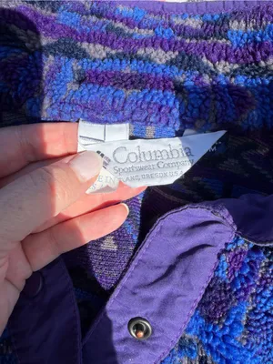Vintage Columbia 90s Teddy Fleece Jacket M Purple Blue Geometric Made USA Retro! thumbnail 2