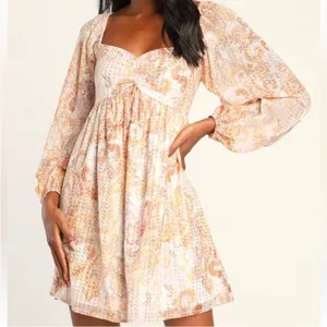 NWT Lulus Radiant Suggestion Paisley Babydoll Dress Size Large thumbnail 2