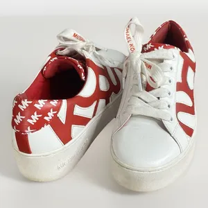 Michael Kors Womens Poppy Graphics Logo Sneaker Shoes Red/White Size 6.5 Leather thumbnail 2