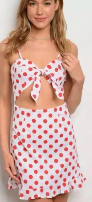 NWT Wild Honey polka dot cutout mini dress white and red size M thumbnail 1