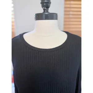 Reformation Black Ribbed Long Sleeve Top XL Stretch Jersey Tencel Modal Crewneck thumbnail 2