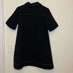 GANNI NEW Sable Topstitch Crepe Swing Button Front Mini Dress Black Sz 36 SNAGS thumbnail 12