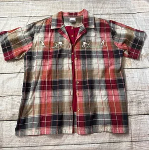 Vintage Bobbie Brooks Red Plaid Embroidery Lion Womens Shirt Size XL 16/18 thumbnail 1