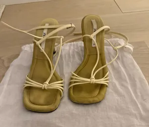 Zara Beige Strappy Knot Square-Toe Heeled Sandals thumbnail 1