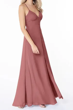 Azazie Women’s Alaya Ready to Ship Dusk Bridesmaid Dresses Size 6 in Desert Rose thumbnail 1