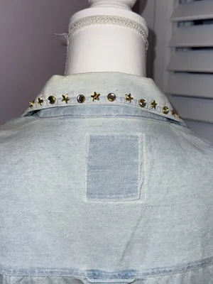 80s/90s Embellished Light Wash Denim Sleeveless Shirt thumbnail 3