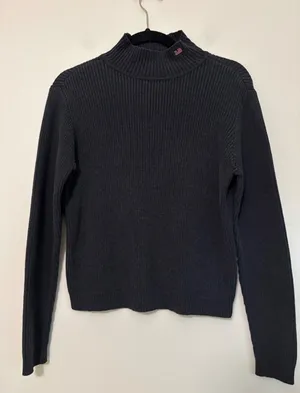 Polo Jeans Co Ralph Lauren Mock Neck Ribbed Cotton Sweater Grey XL Flag Logo‎ thumbnail 1