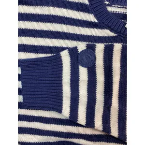 PINK Victoria's Secret Sweater Women M Blue White Striped Cropped Sleeve Detail thumbnail 8