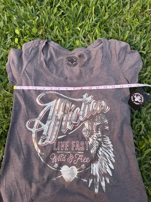 Affliction Magpie Graphic Tee XS Gray Live Fast Wild Free Y2K Biker Grunge Tee thumbnail 3