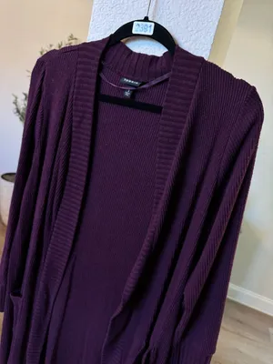 Torrid Purple Ribbed Open Front Long Duster Cardigan with Pockets thumbnail 2