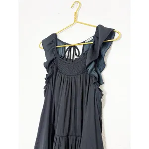 Free People Want Your Love Black Mini Dress Small Smocked Tie Back Boho Babydoll thumbnail 8