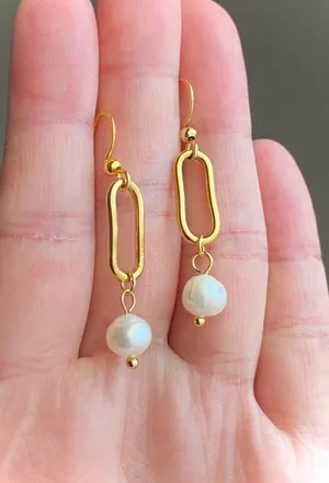 Handmade gold tone stainless steel natural shell pearls chic fairy boho vintage style dangle earrings💖 thumbnail 5