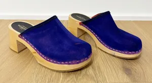 Swedish Hasbeens Viola Wood Clog Purple Blue EU 37/US 7 thumbnail 1