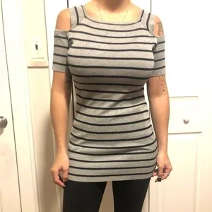 One Star Small Gray and Black Striped‎ Sweater Shirt/ Short dress thumbnail 2