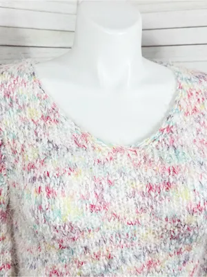 Confetti V Neck Bodycon Sheath Sweater Mini Dress White Multicolor Size Large thumbnail 5