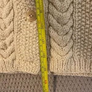 Vintage 100% Wool Hand knit Aran Dimond fisherman ivory cardigan sweater M/L thumbnail 8