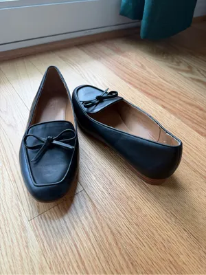 J.Crew Black Bow Square Toe Loafer Ballet Flats Size 8 thumbnail 3
