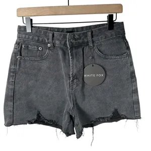 White Fox Denim Shorts Gray / Black Distressed Raw Hem High Rise Size M NWT thumbnail 2