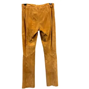 Y2K DKNY Tan Suede Leather Flared Pants Slit Trousers Fall Streetwear Retro thumbnail 4