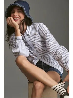 Maeve by Anthropologie Mixed Stripe Cutout Buttondown Shirt Women's Size M thumbnail 6