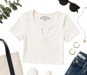 Aeropostale Seriously Soft White Ribbed Seamless Split Neck Baby Tee Medium Top thumbnail 1