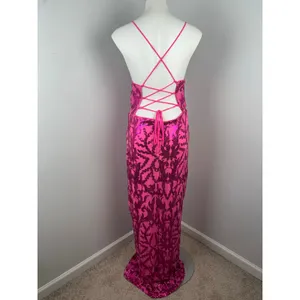 Iris Pink Sparkly Sequined Formal Low Back Evening Prom Dress Large thumbnail 5
