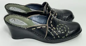 CLARKS Artisan Collection Leather Mules Womens 7.5M Black Y2K Contrast Stitch thumbnail 1