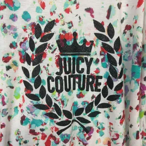 Juicy Couture White Print Racerback Tank Top M Glitter Crest Logo Y2K Colorful thumbnail 8