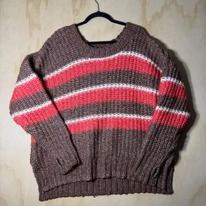 OFFLINE by Aerie Striped Ribbed Knit Crewneck Sweater Women’s Size M Chunky Cozy thumbnail 1