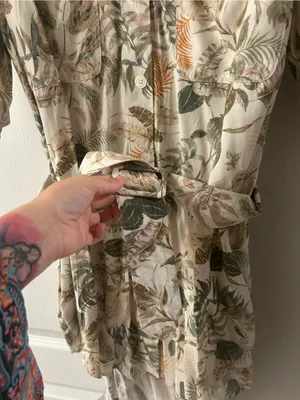 Olivaceous Cream Tropical Print Shirt Dress with Green and Tan Leaves thumbnail 4