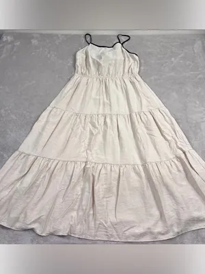 Blu Pepper Hazel Khaki Midi Dress NWT Boho Tiered Open Back Tie Cream Large thumbnail 8