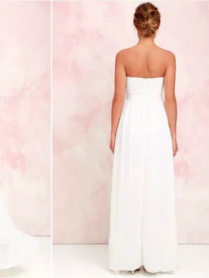 LULU's Sexy Romantic Bridal Flowy Romantic Chic Minimalist Beach Wedding Gown thumbnail 6