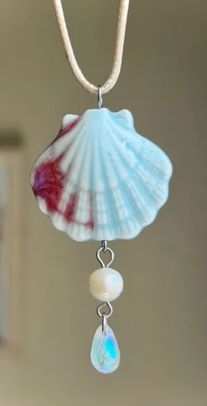 Handmade ceramic shell pearl boho beach necklace🐚☀️🌊 thumbnail 1