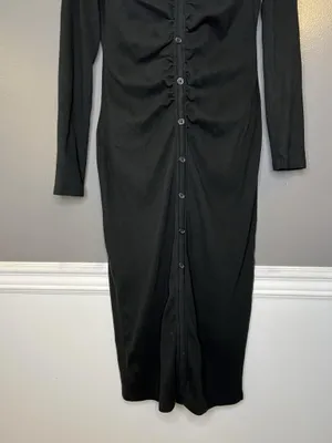 Zara Shirt Dress Womens Large Black Ruched Button Front Collared Knit Midi thumbnail 3
