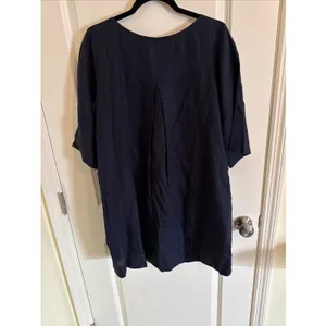 Roller Rabbit Lorena Navy 100% Linen Shift Dress 3/4 Sleeves Lined Pockets Sm thumbnail 5