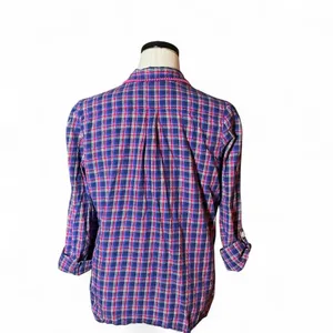 Victorias Secret Plaid Pajama Top Shirt‎ Pink Blue White Metallic L G thumbnail 2