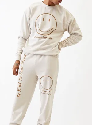 PacSun Cream Smiley Crewneck Sweater thumbnail 1