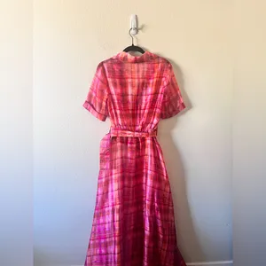 NWT STAUD Millie Dress Pink Plaid Sheer Maxi Bohemian Lagenlook Beachy Size 4 thumbnail 8