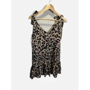 Karlie Leopard Tie Shoulder Ruffle Bottom Dress Womens S Tan Black Animal‎ Print thumbnail 3