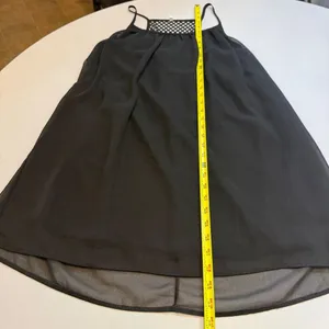 Black Chiffon Mini Dress Mesh Racerback Spaghetti Strap Babydoll L Casual Chic thumbnail 7