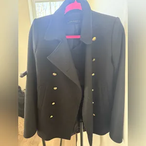 ZARA WOMAN Black Military Style Double-Breasted Peacoat with Gold‎ Buttons thumbnail 2