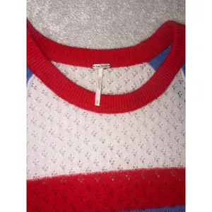 free people jade cashmere sweater Large Red Blue White thumbnail 3