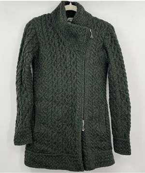 aran crafts sweater women Cable Knit XXS P Green 100 Merino Wool Fisher Chunky thumbnail 1