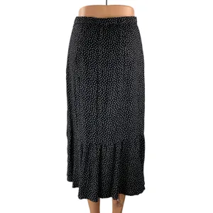 Abercrombie & Fitch Black White Polka Dots Side Slit Ruffle Slip Midi Skirt Sz S thumbnail 4