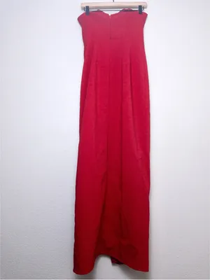 Aidan Mattox Strapless Maxi Dress 4 Red Plunge Neckline Slit Gown Sweetheart thumbnail 11