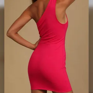 NWT Lulus Down to Party Hot Pink One-Shoulder Cutout Bodycon Mini Dress with sli thumbnail 2