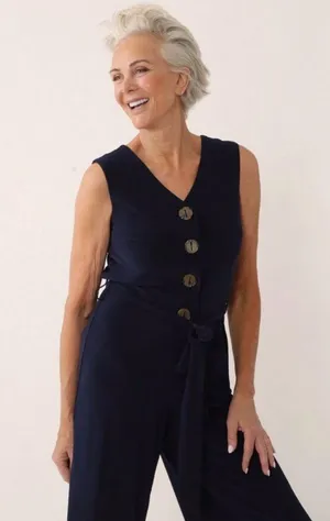 Nina Leonard Women's V-Neck Cropped Navy Sleeveless Jumpsuit Size 1X NWT thumbnail 1