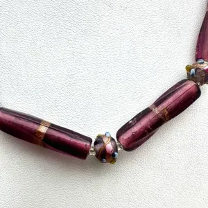 Purple faux pearl glass beaded necklace thumbnail 2
